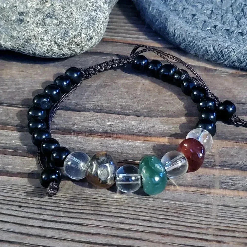 Hand Craft Tibetan Green Red Agate Black Beads Healing Energy Gemstone Bracelet - Picture 4 of 6